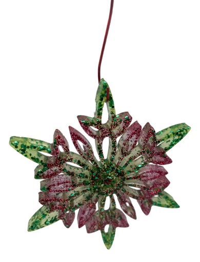 [20173] Green & Red Snowflake Tree Ornament