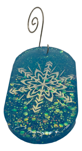 [271519] Blue Glitter Opal Snowflake Tag Tree Ornament