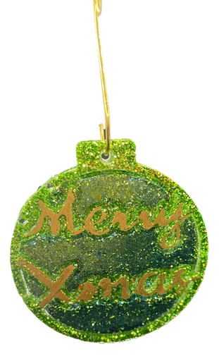 [20209] Green & Gold Merry Xmas Glitter Ball Ornament