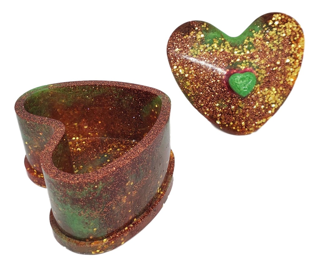 Gold, Copper with Hints of Green Heart Trinket Box