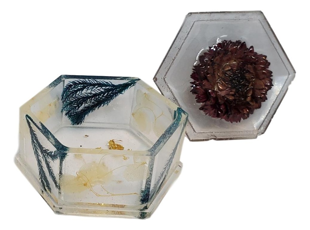 Clear Hexagon Trinket Dish With Flowers