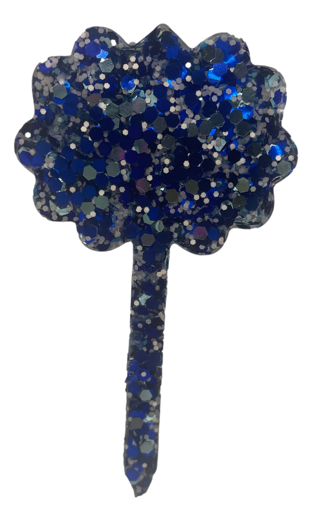 Blue & White Glitter Floral Plant Stake