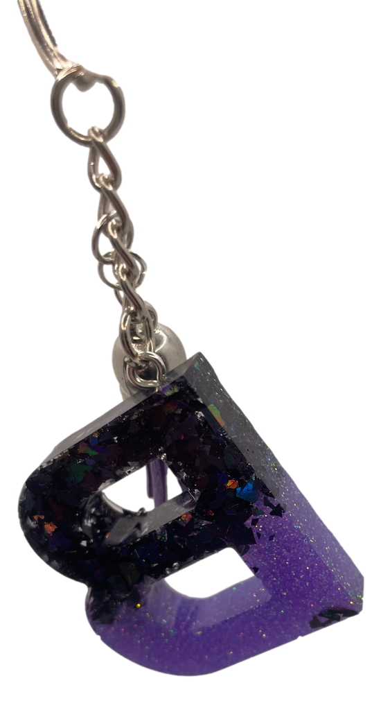Black Foil & Purple Glitter Initial Keychain
