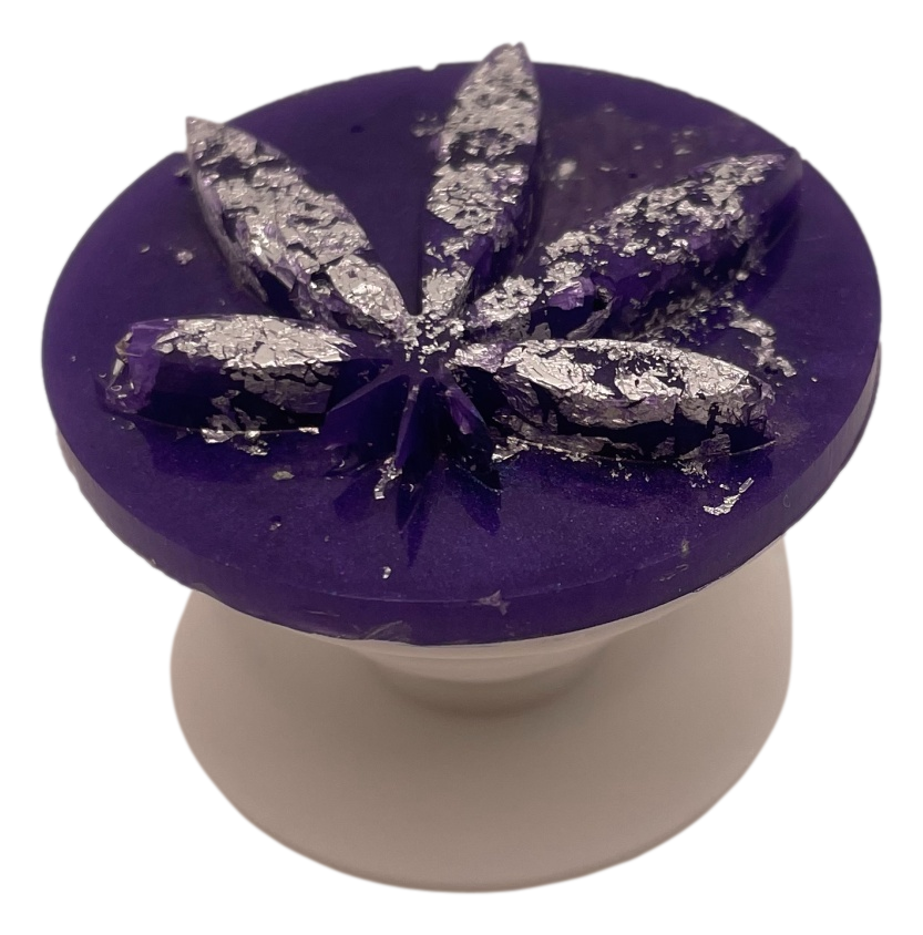 Silver & Purple Pot Leaf Phone Stand
