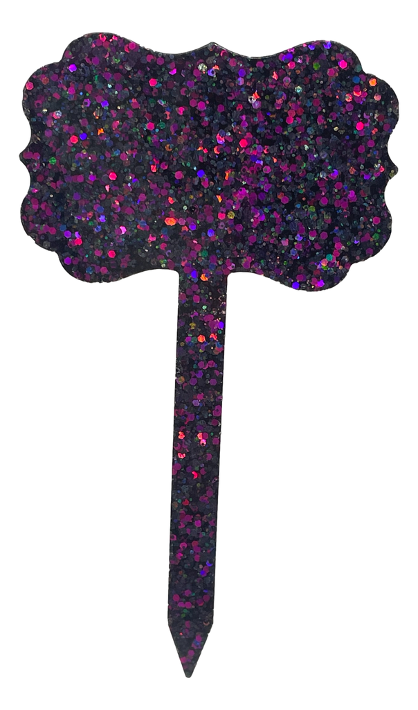 Black with Pink/Purple Glitter Fancy Sign Stake