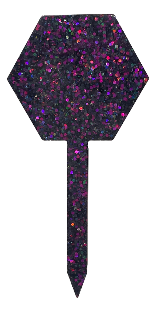 Black with Pink/Purple Glitter Stop Sign Plant Stake