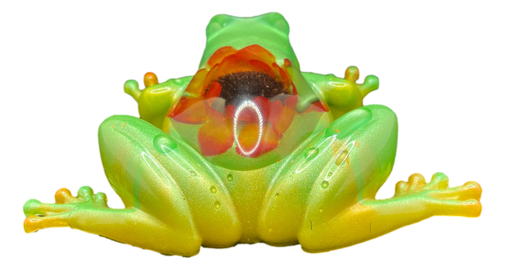 Lime Green Frog with a Flower
