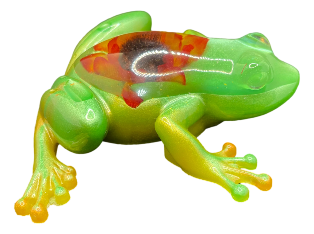 Lime Green Frog with a Flower