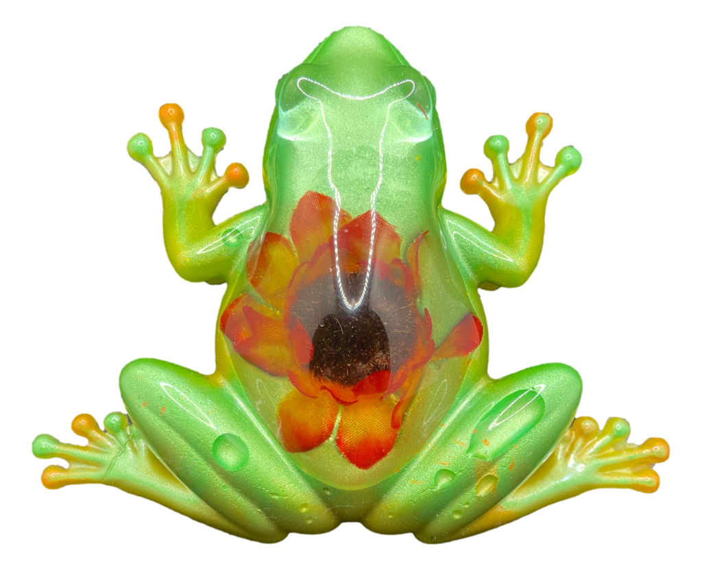 Lime Green Frog with a Flower