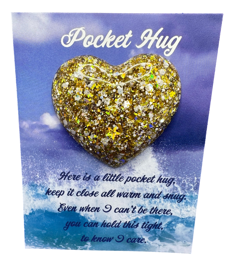 Gold & White Glitter Pocket Hug Heart