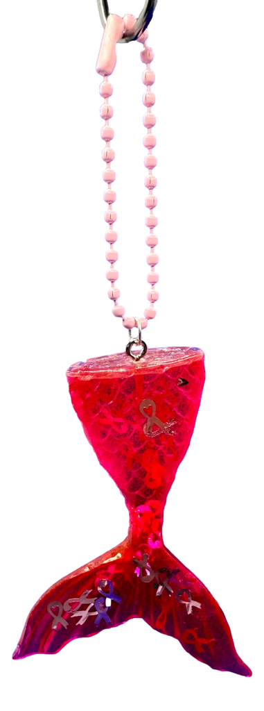 Solid Pink with Pink Ribbons Mermaid Tail Keychain