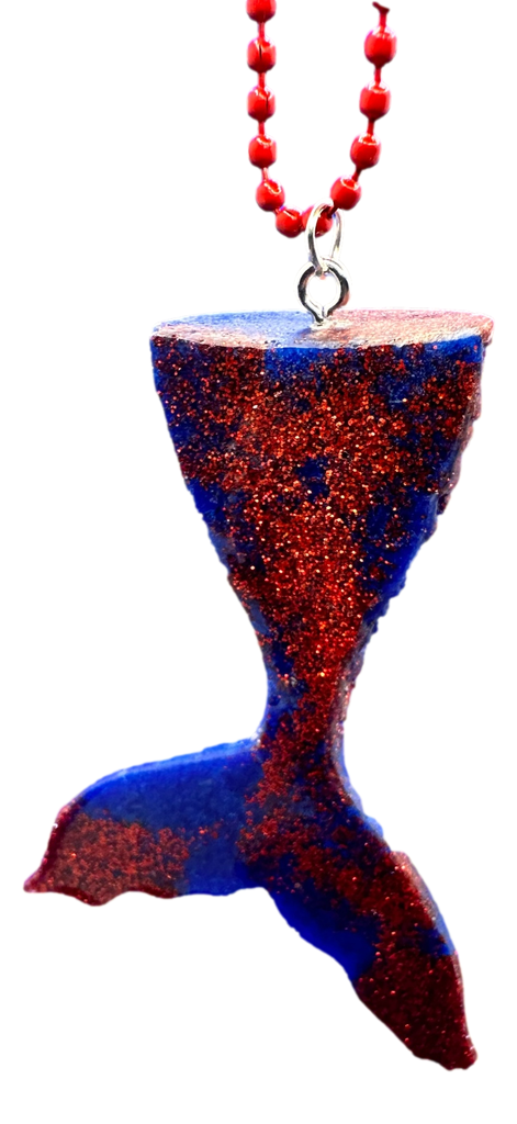 Deep Blue with Red Glitter Mermaid Tail Keychain