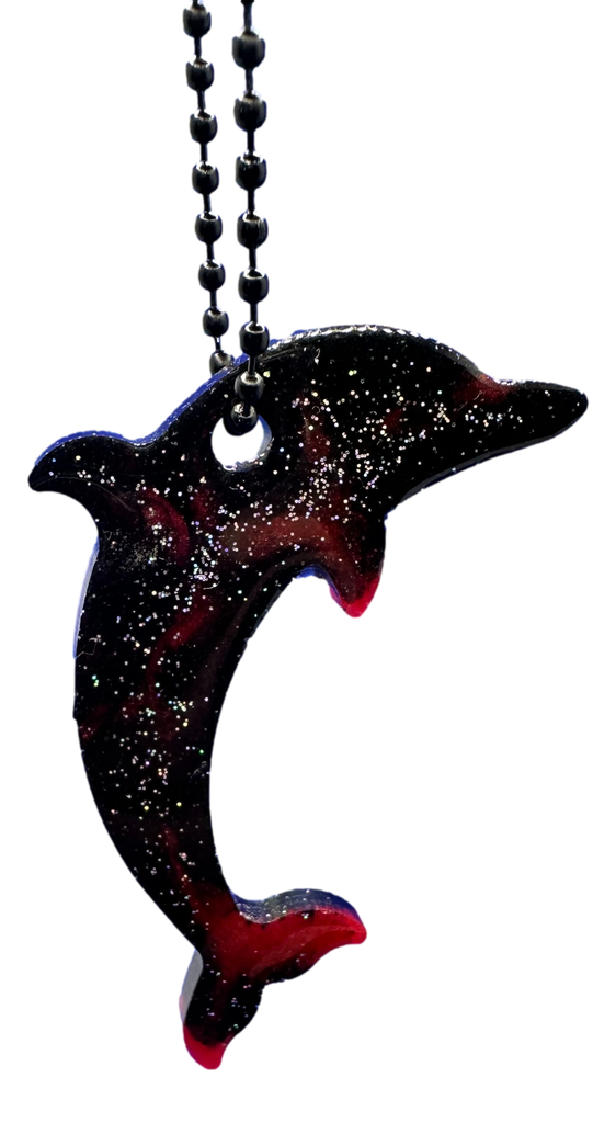 Black Sparkling Red-tipped Dolphin Keychain