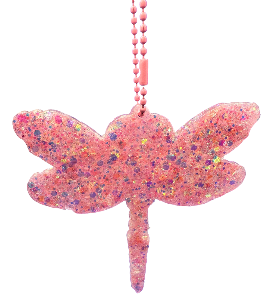 Soft Pink Glitter Dragonfly Keychain
