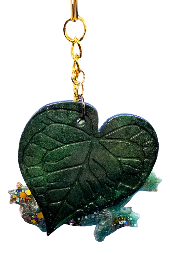 Teal & Gold Frog Resin Keychain