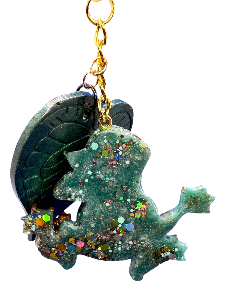 Teal & Gold Frog Resin Keychain