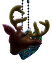 Brown Deer Head with Green Leaf Keychain