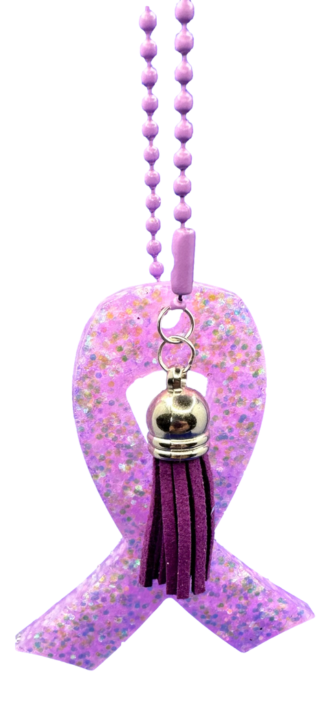 Purple Glitter Cancer Ribbon Keychain