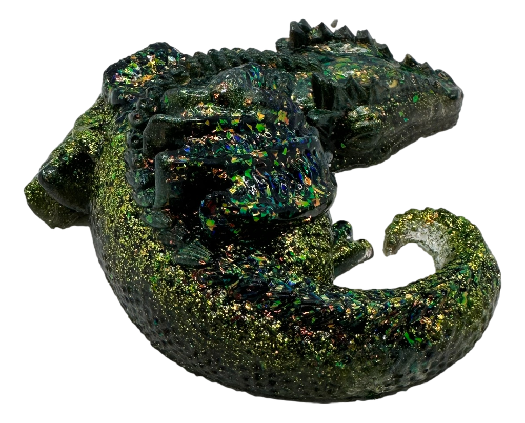 Green & Gold Sparkling Resin Sleeping Dragon