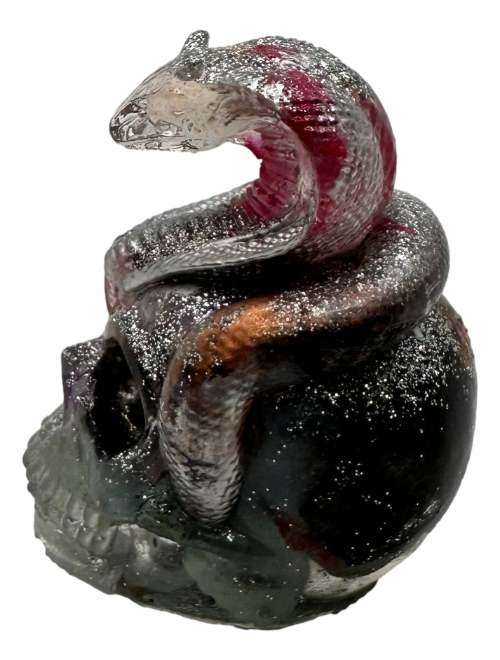 Cobra Snake Skull 3D - Silver with Flowers