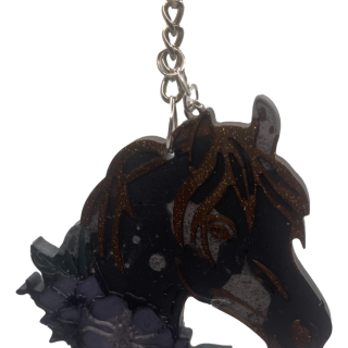 Black & Brown Horse with Flowers Keychain