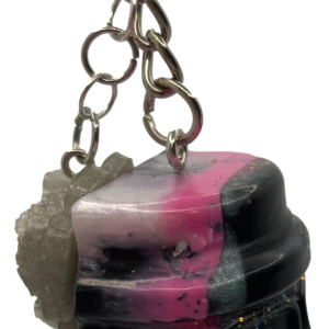 Black & Pink Steampunk Skull Keychain