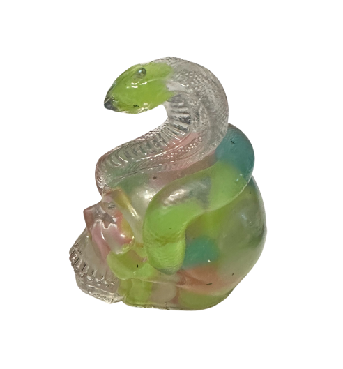 Neon Gaze Resin Skull with Cobra