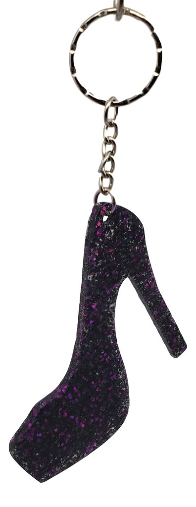 Black Purple Glitter High-heel Pump Key Chain
