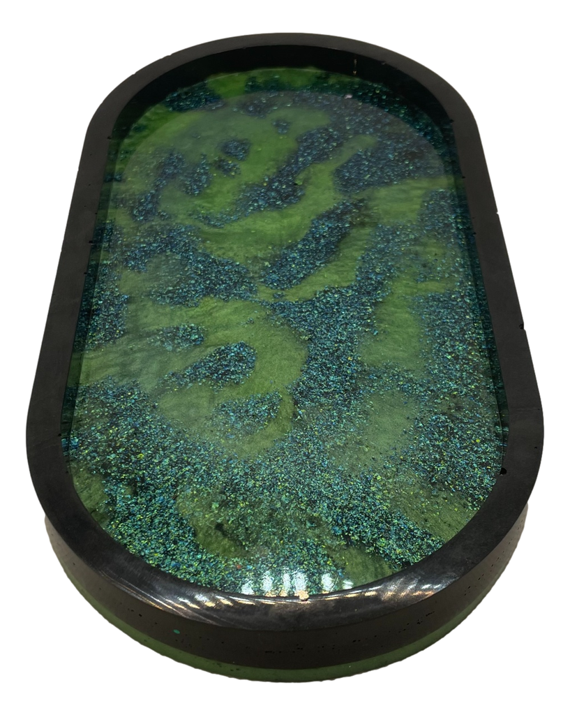 Black Rimmed Green Oval Trinket Tray