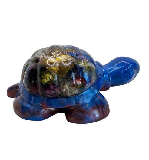 Azure Blossom Shell Resin Turtle