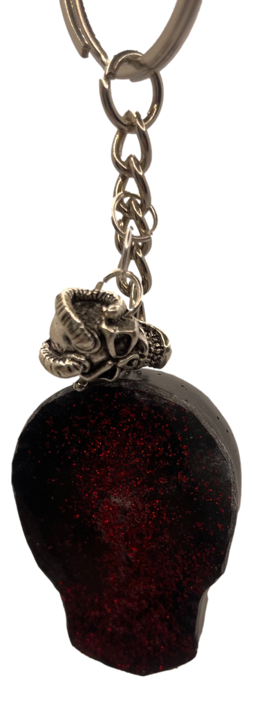 Black with Red Glitter Skull Keychain