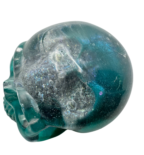 Shimmering Teal Skullception Resin Skull