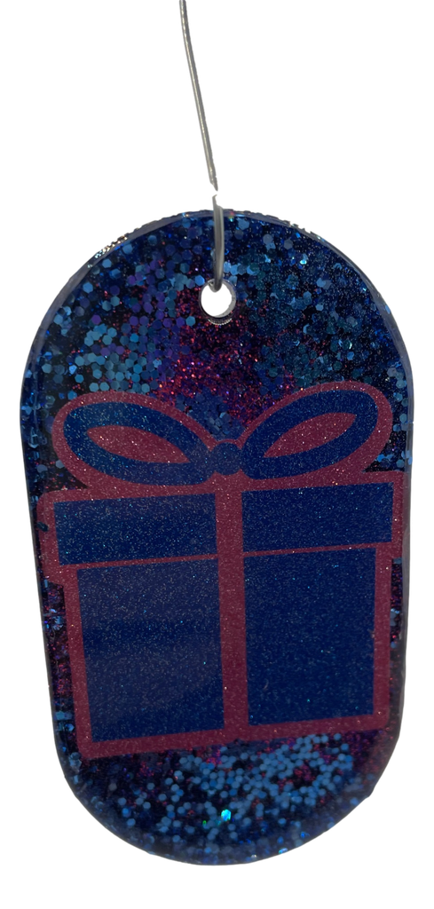 Blue & Purple Glitter Gift Tag Tree Ornament