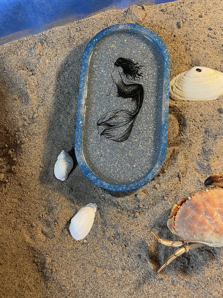 Blue & Silver Mermaid Oval Trinket Tray
