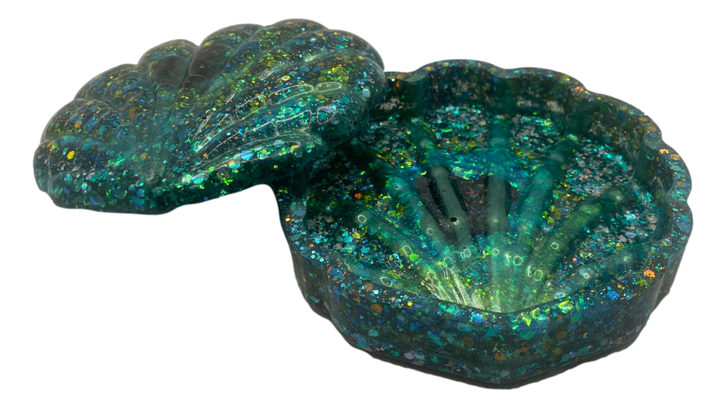 Blue & Teal Scallop Shell Resin Storage Dish