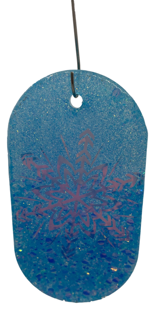 Blue Glitter Opal Snowflake Tag Tree Ornament