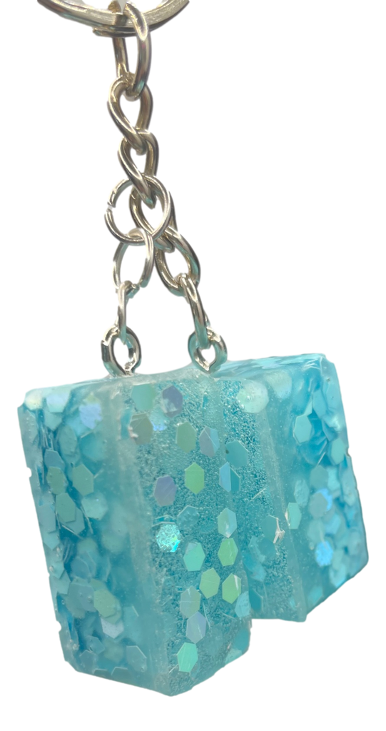 Soft Turquoise Glitter Building Block Key Chain