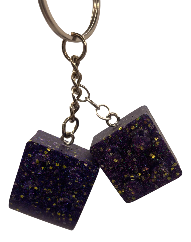 Deep Purple Glitter Building Block Keychain