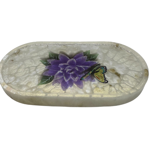 Stunning Cream Resin Trinket Tray with Gorgeous Flower & Butterfly