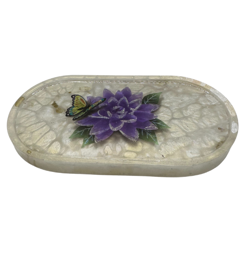 Stunning Cream Resin Trinket Tray with Gorgeous Flower & Butterfly