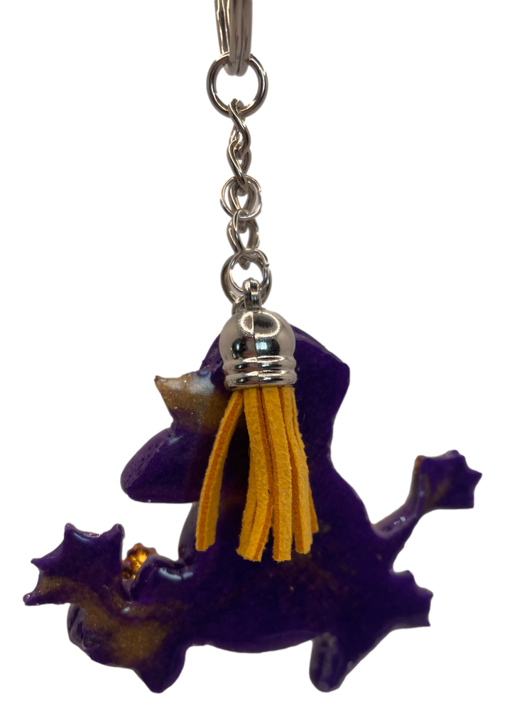Purple & Gold Frog Resin Keychain
