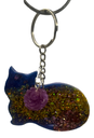Blue with Rose Gold Glitter Cat Keychain