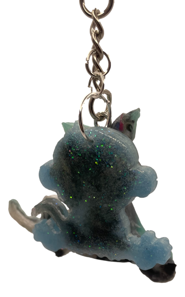 Grey & Green Cartoon Cat Keychain