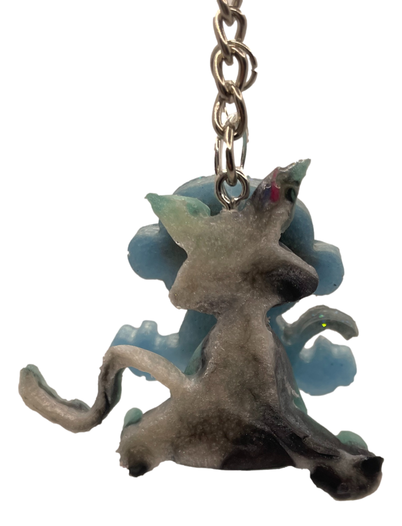 Grey & Green Cartoon Cat Keychain