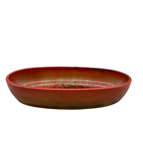 Red & Black Woodsman Oval Resin Bowl 