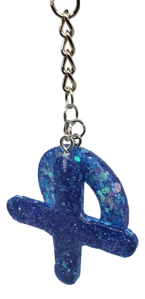 XO Keychain Set in Blue Iridescent Glitter