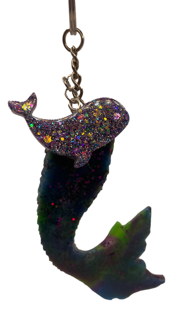 Purple Glitter and Green  Mermaid Tail Keychain