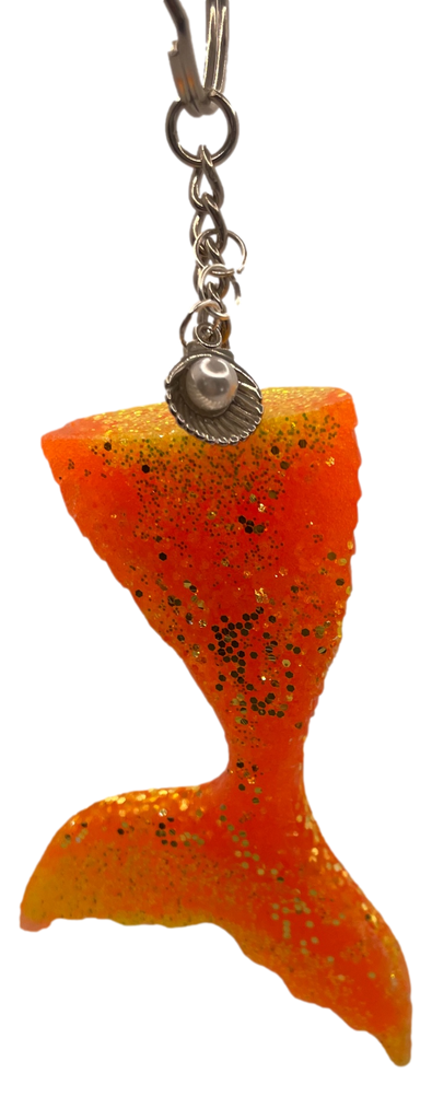 Stunning Orange Glitter Mermaid Tail Keychain