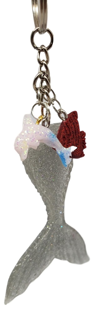 Sparkling Silver Glitter Mermaid Tail Key Chain - Medium