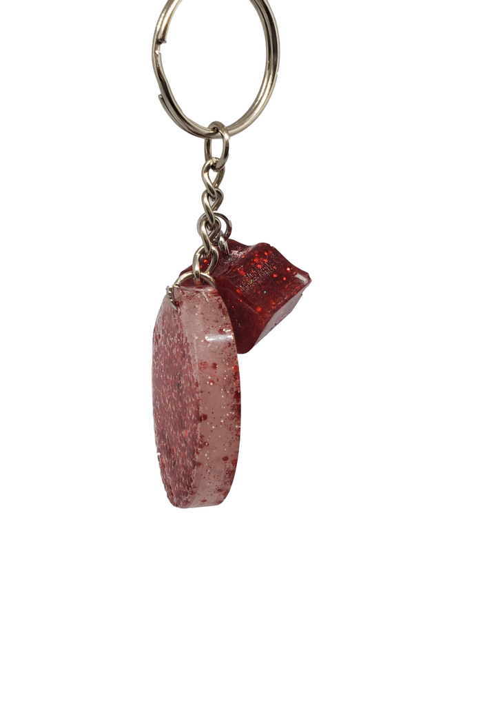 Clear and Red Glitter Oval Keychain with Lips Charm